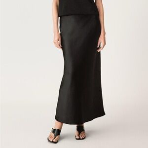 ZARA Black Satin Midi Skirt
